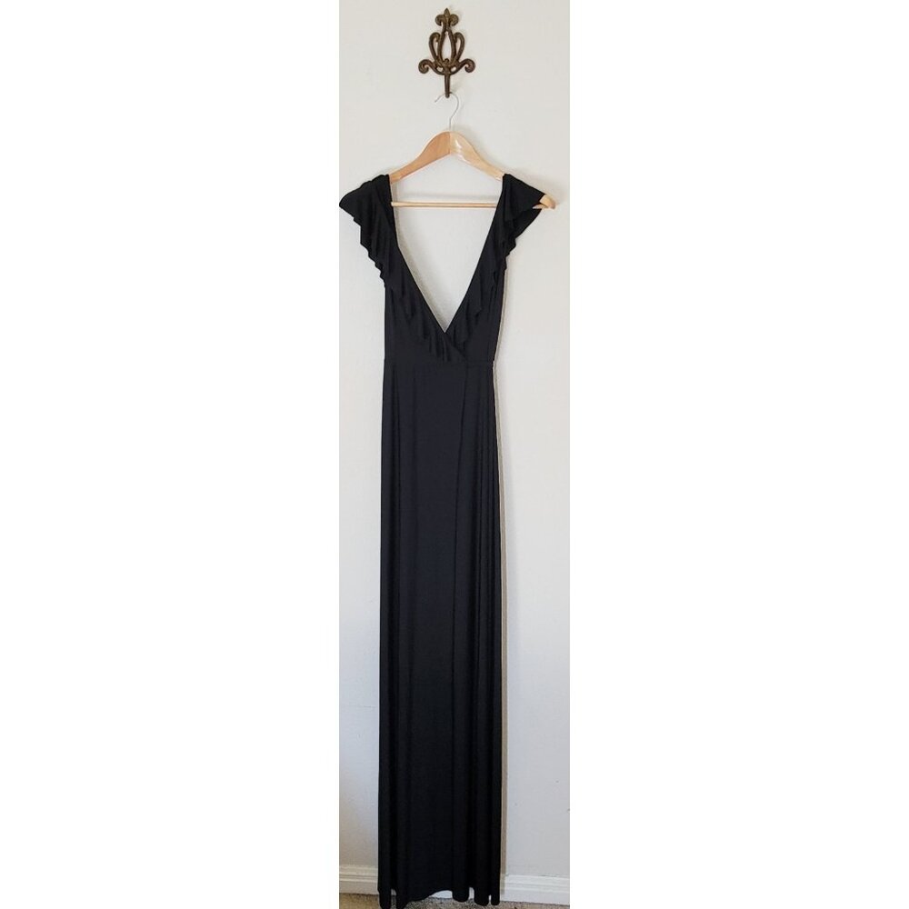 NWT ASOS Tall Size 4 Black Wrap Maxi Dress Jersey Knit Flutter LBD Formal Party